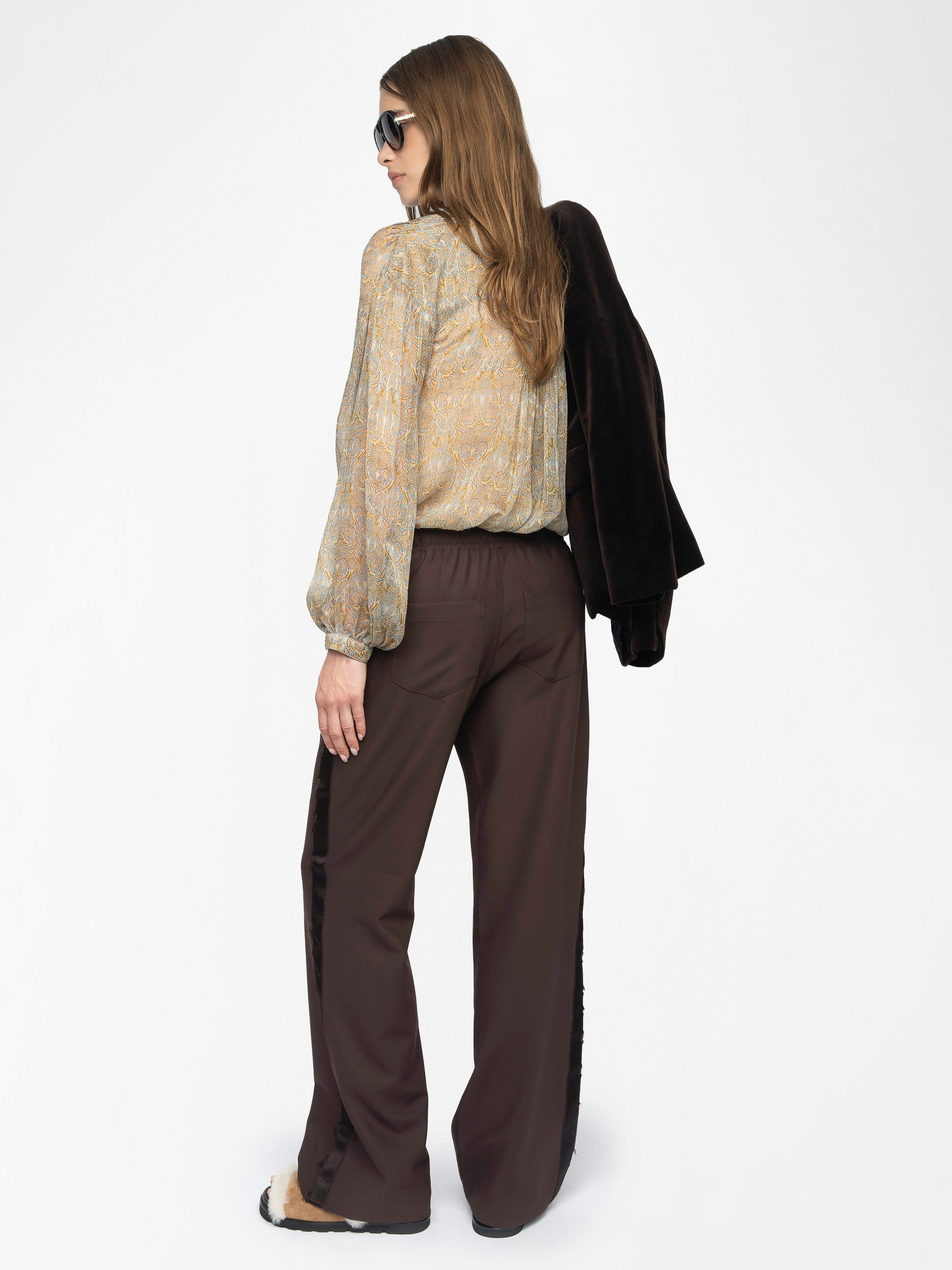 Poma Trousers - Straight-cut tailored trousers with a jogging-inspired design, featuring satin stripes and an elastic waistband.